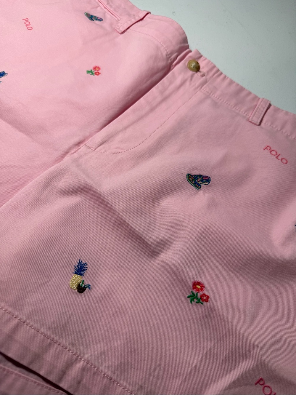 Polo Ralph Lauren Women’s Pink Embroidered Chino Shorts Size 14 Tropical Preppy - Picture 6 of 6